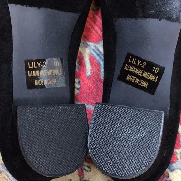 🪭 BESTON ‘Lily-2’ Black Faux Suede Embellished Point Toe Block Kitten Heel - Picture 9 of 10